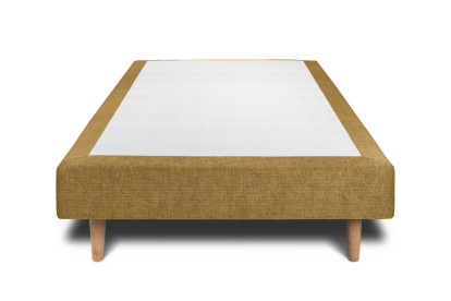 Lit 90x190 cm - Sommier tapissier H29 cm + tête de lit à lignes - Tissu Toile natté Jaune