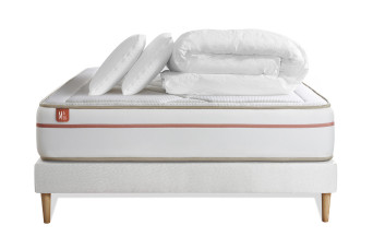 Pack lit complet 140x200 cm - Matelas + Sommier Blanc (en kit) + 2 oreillers + Couette - Le Paisible