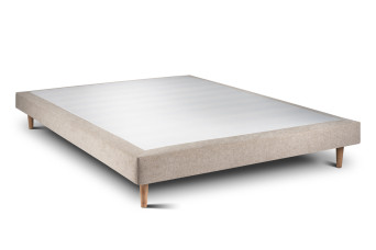 Lit 140x190 cm - Sommier tapissier H29 cm + tête de lit à lignes - Tissu Toile natté Beige Brun