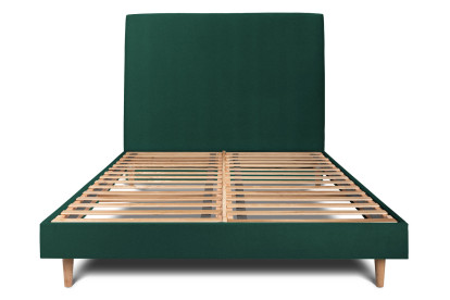 Lit 200x200 cm - Sommier à lattes H29 cm + tête de lit tapissée - Tissu Velours Vert