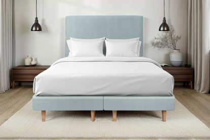 Lit 2x 100x200 cm - Sommier tapissier H29 cm + tête de lit tapissée - Tissu Velours Gris Bleuté