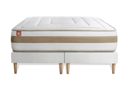 Pack lit complet 180x200 cm - Matelas + 2 Sommiers Gris + 2 oreillers + Couette - Le Raffiné
