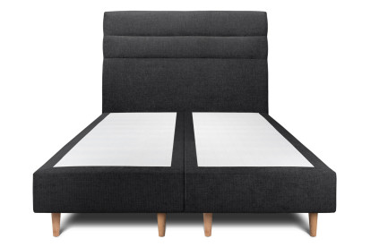 Lit 2x 100x200 cm - Sommier tapissier H35 cm + tête de lit à lignes - Tissu Toile natté Noir