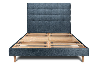 Lit 140x190 cm - Sommier à lattes H29 cm + tête de lit capitonnée - Tissu Bouclette Bleu