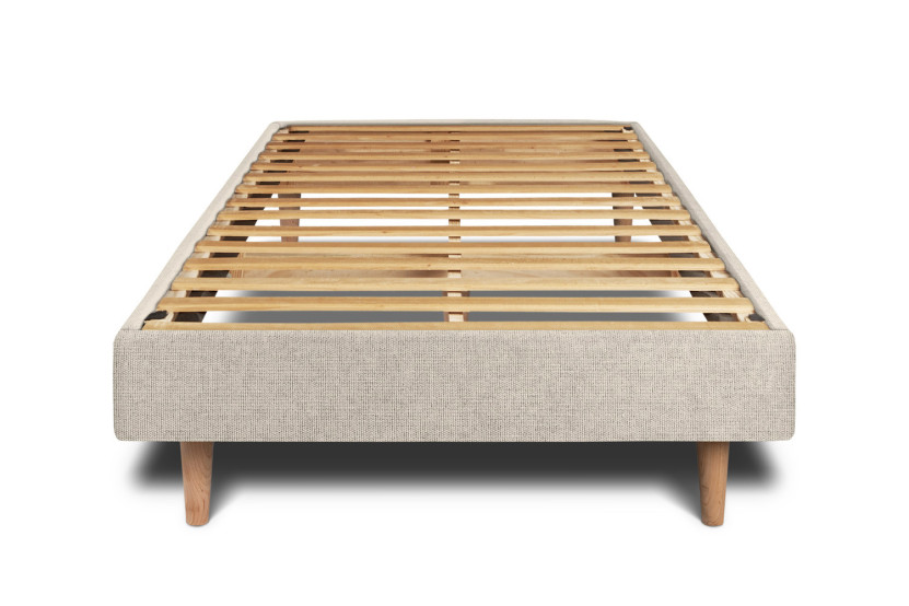 Lit 90x190 cm avec Tête de lit capitonnée - Tissu Toile natté