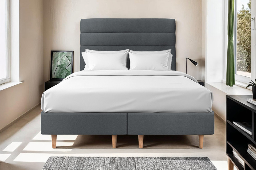 Lit 2x90x200 cm avec Tête de lit à lignes - Tissu Velours