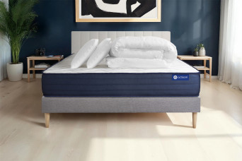 Pack lit complet 180x200 cm - Matelas + Sommier Gris (en kit) + 2 oreillers + Couette - Actilatex Life