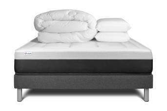 Pack lit complet 180x200 cm - Matelas + Sommier Gris (en kit) + 2 oreillers + Couette - Vital Form