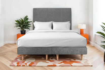 Lit 2x 80x200 cm - Sommier tapissier H29 cm + tête de lit tapissée - Tissu Toile natté Gris Anthracite