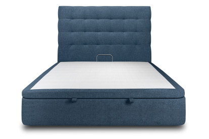 Lit coffre 180x200 cm avec Tête de lit capitonnée - Tissu Toile natté Bleu Océan
