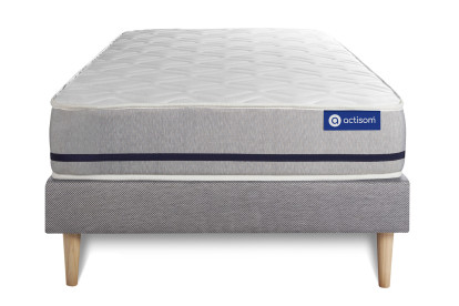 Ensemble Matelas Sommier 90x200 cm - Sommier Gris (en kit) - Actilatex Soft