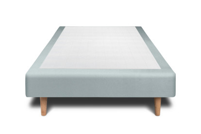 Lit 90x190 cm - Sommier tapissier H29 cm + tête de lit à lignes - Tissu Velours Gris Bleuté