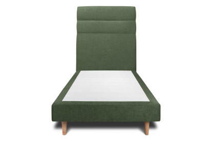 Lit 90x190 cm - Sommier tapissier H29 cm + tête de lit à lignes - Tissu Toile natté Vert Kaki
