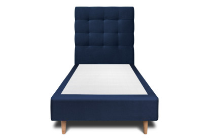 Lit 90x190 cm - Sommier tapissier H35 cm + tête de lit capitonnée - Tissu Velours Bleu Océan