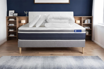Pack lit complet 180x200 cm - Matelas + Sommier Gris (en kit) + 2 oreillers + Couette - Actilatex Confort