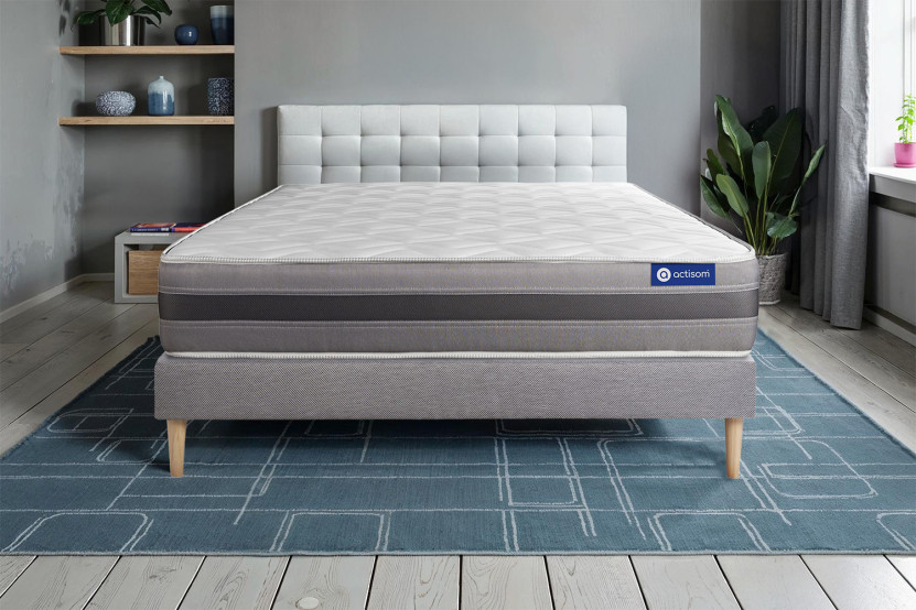 Ensemble Matelas Sommier 80x200 cm - Sommier Gris (en kit) - Actilatex Relax