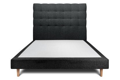Lit 140x190 cm - Sommier tapissier H29 cm + tête de lit capitonnée - Tissu Bouclette Noir