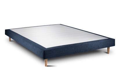 Lit 140x200 cm - Sommier tapissier H29 cm + tête de lit capitonnée - Tissu Toile natté Bleu Océan