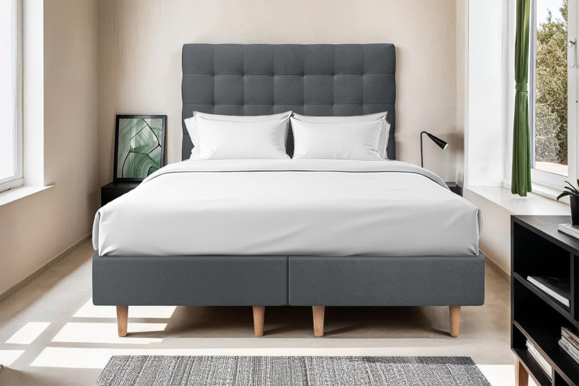 Lit 2x80x200 cm avec Tête de lit capitonnée - Tissu Velours