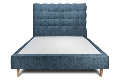 Lit 150x200 cm - Sommier tapissier H35 cm + tête de lit capitonnée - Tissu Bouclette Bleu
