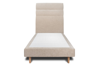 Lit 90x200 cm - Sommier tapissier H29 cm + tête de lit à lignes - Tissu Toile natté Beige Brun