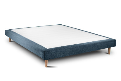Lit 140x190 cm - Sommier tapissier H29 cm + tête de lit tapissée - Tissu Bouclette Bleu