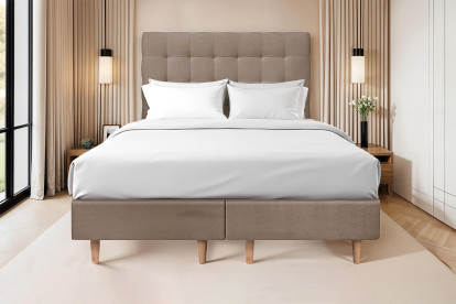 Lit 2x 100x200 cm - Sommier tapissier H35 cm + tête de lit capitonnée - Tissu Velours Taupe