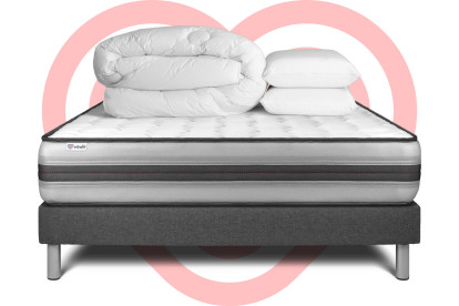 Pack lit complet 180x200 cm - Matelas + Sommier Gris (en kit) + 2 oreillers + Couette - Vitalpower Recover