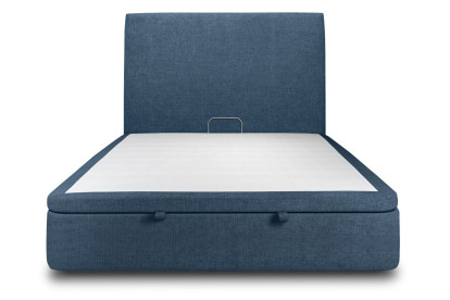 Lit coffre 180x200 cm avec Tête de lit tapissée - Tissu Toile natté Bleu Océan