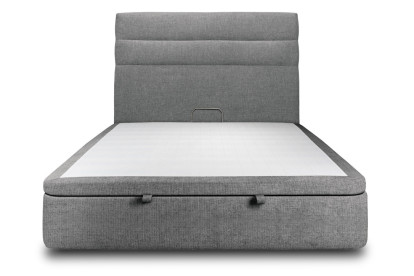 Lit coffre 200x200 cm avec Tête de lit à lignes - Tissu Toile natté Gris Anthracite