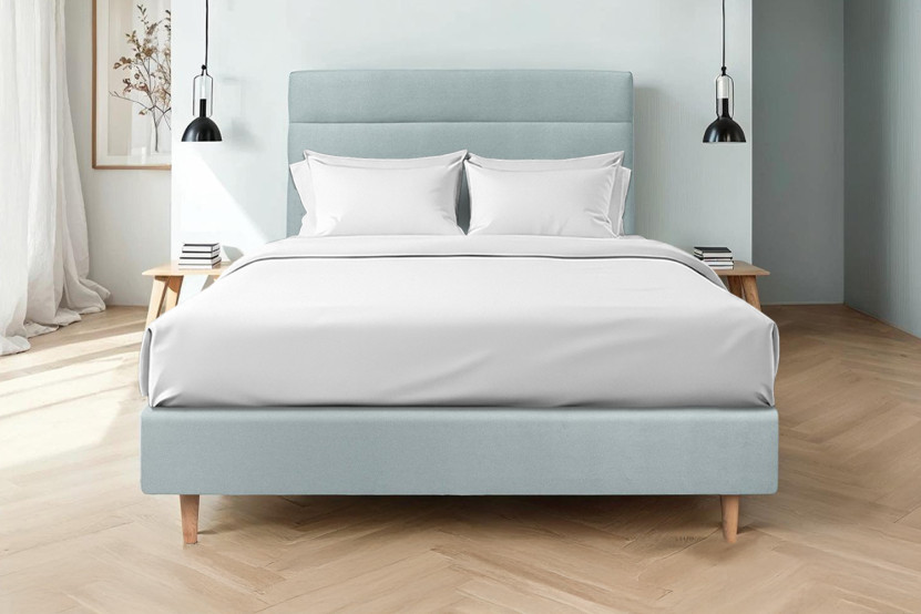 Tête de lit 200 cm Lignes - Tissu Velours Gris Bleute