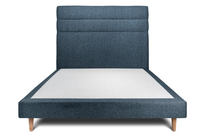 Lit 160x200 cm - Sommier tapissier H29 cm + tête de lit à lignes - Tissu Bouclette Bleu