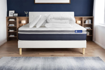 Pack lit complet 180x200 cm - Matelas + Sommier Blanc (en kit) + 2 oreillers + Couette - Actilatex Confort