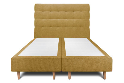 Lit 2x 80x200 cm - Sommier tapissier H35 cm + tête de lit capitonnée - Tissu Toile natté Jaune
