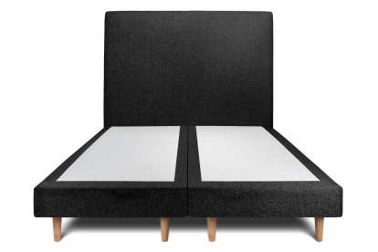 Lit 2x 100x200 cm - Sommier tapissier H29 cm + tête de lit tapissée - Tissu Bouclette Noir