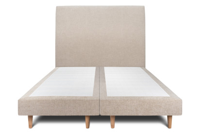 Lit 2x 90x200 cm - Sommier tapissier H29 cm + tête de lit tapissée - Tissu Toile natté Beige Brun