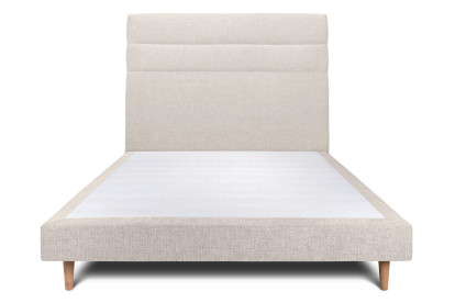Lit 150x190 cm - Sommier tapissier H29 cm + tête de lit à lignes - Tissu Toile natté Beige Clair