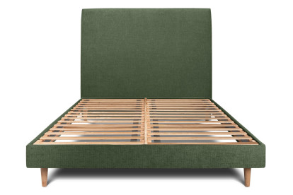 Lit 150x190 cm - Sommier à lattes H29 cm + tête de lit tapissée - Tissu Toile natté Vert Kaki