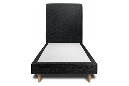 Lit 90x200 cm - Sommier tapissier H29 cm + tête de lit tapissée - Tissu Bouclette Noir