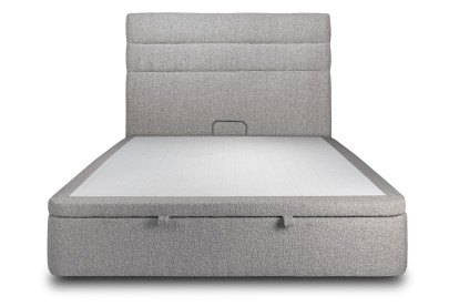 Lit coffre 140x200 cm avec Tête de lit à lignes - Tissu Bouclette Gris