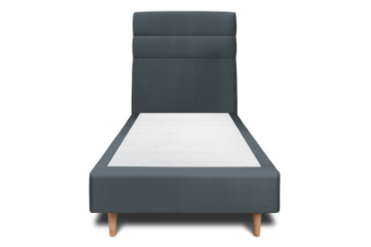 Lit 90x200 cm - Sommier tapissier H35 cm + tête de lit à lignes - Tissu Velours Gris Anthracite