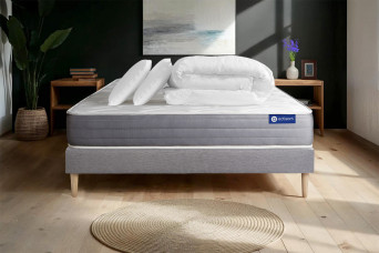 Pack lit complet 180x200 cm - Matelas + Sommier Gris (en kit) + 2 oreillers + Couette - Actilatex Dream