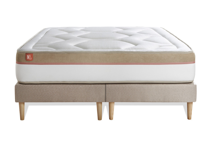 Pack lit complet 180x200 cm - Matelas + 2 Sommiers Beiges + 2 oreillers + Couette - Le Cosy