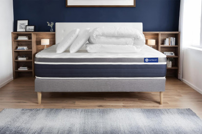 Pack lit complet 140x200 cm - Matelas + Sommier Gris (en kit) + 2 oreillers + Couette - Actilatex Confort