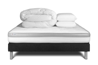 Pack lit complet 140x200 cm - Matelas + Sommier Noir (en kit) + 2 oreillers + Couette - Vital Relax