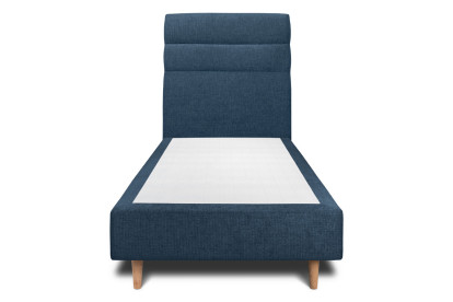 Lit 90x200 cm - Sommier tapissier H35 cm + tête de lit à lignes - Tissu Toile natté Bleu Océan