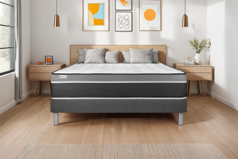 Ensemble Matelas Sommier 140x200 cm - Sommier Gris (en kit) - Vital Care