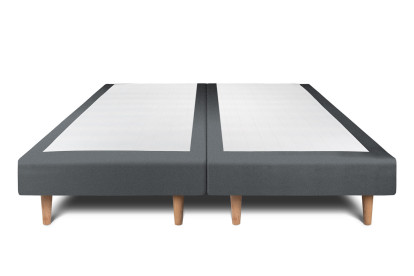 Lit 2x 100x200 cm - Sommier tapissier H29 cm + tête de lit à lignes - Tissu Velours Gris Anthracite
