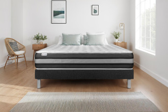 Ensemble Matelas Sommier 140x190 cm - Sommier Noir (déjà monté) - Vitalspring Zen