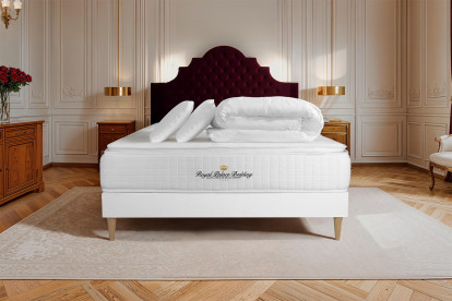 Pack lit complet 160x200 cm - Matelas + Sommier Blanc + 2 oreillers + Couette - George V